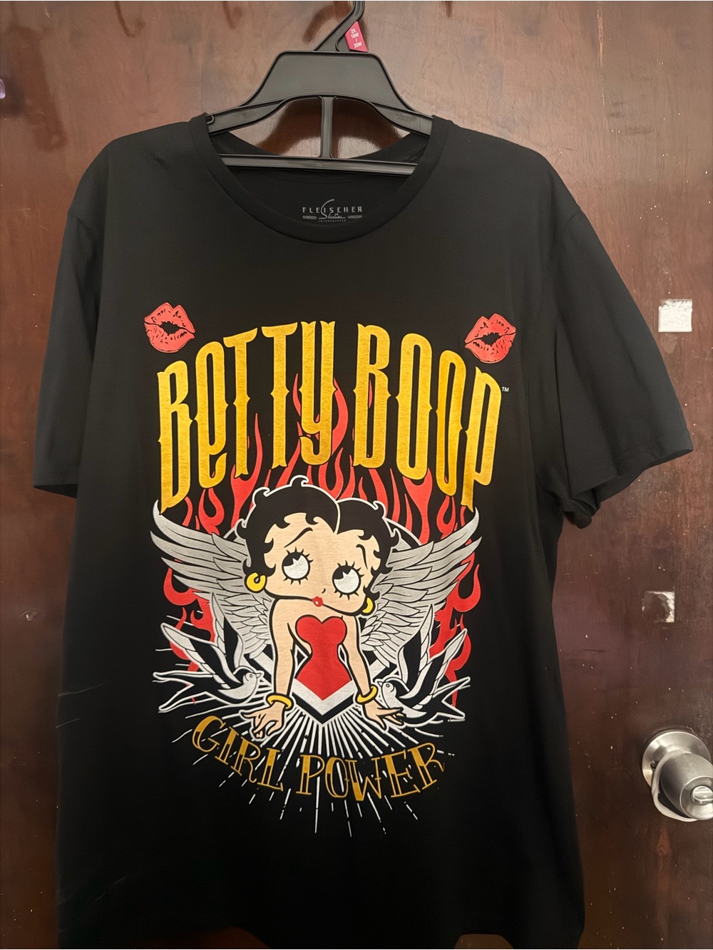 Betty Boop Black Tee with Yellow Logo and Red Accents